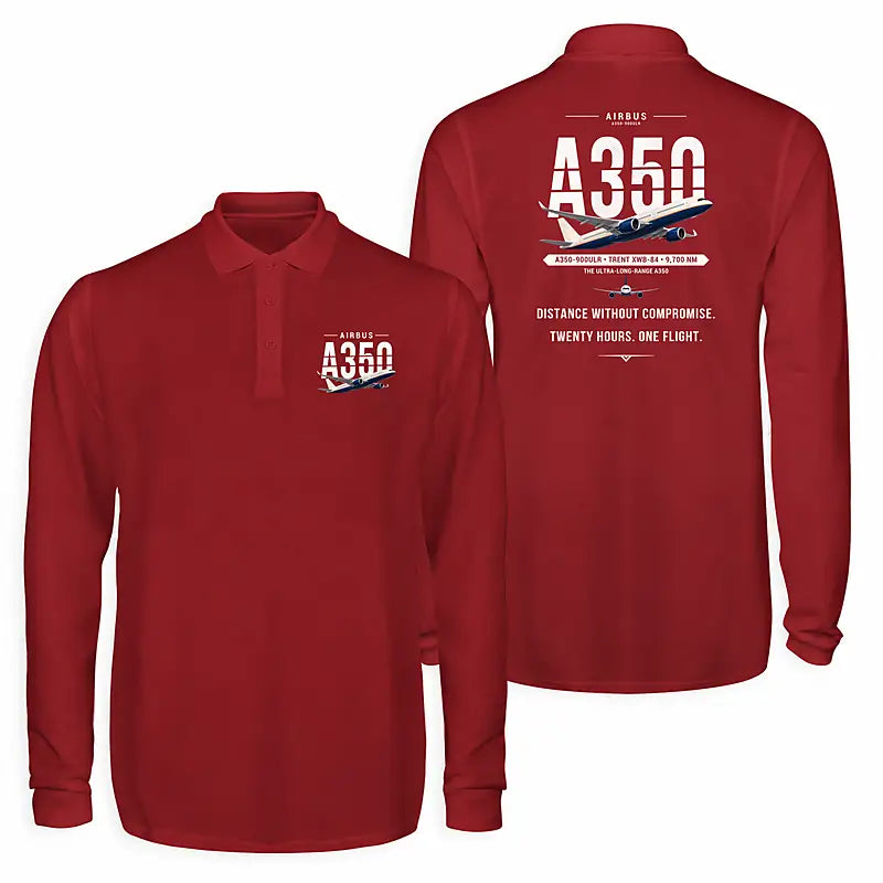 Airbus A350-900ULR Premium Polo T-Shirts - Original - Long Sleeve - Dark Red