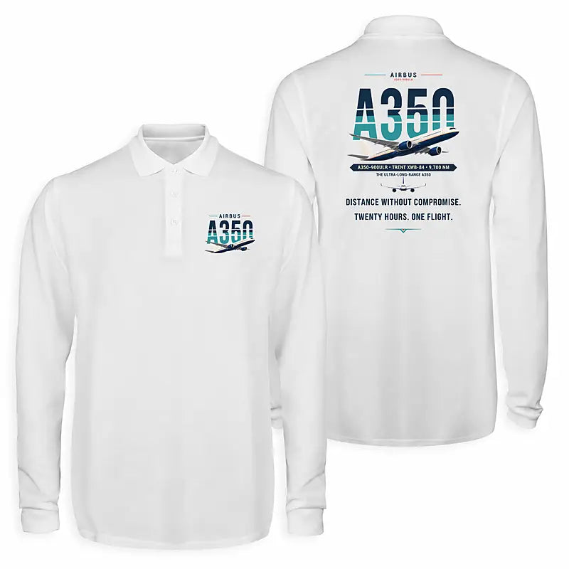 Airbus A350-900ULR Premium Polo T-Shirts - Original - Long Sleeve - White