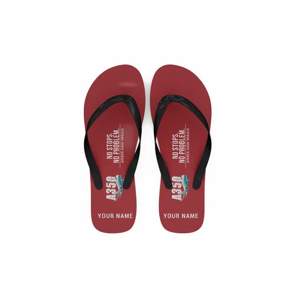 Airbus A350-900ULR - Slippers - Flip Flops - Cartoon + Name - Red