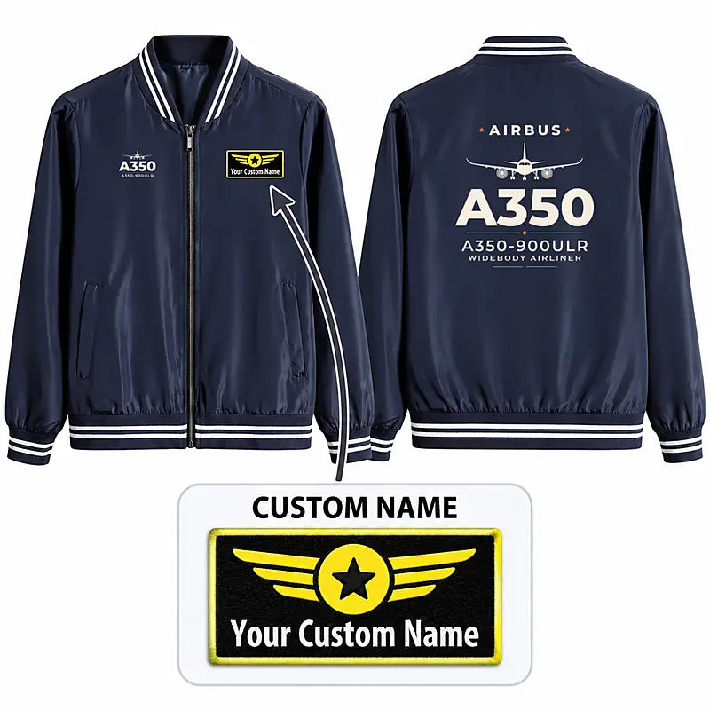 Airbus A350-900ULR Stylish Jackets - Baseball Collar - Heritage + Name - Navy Blue