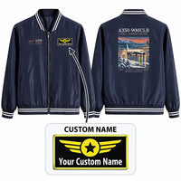 Thumbnail for Airbus A350-900ULR Stylish Jackets - Baseball Collar - Poster + Name - Navy Blue