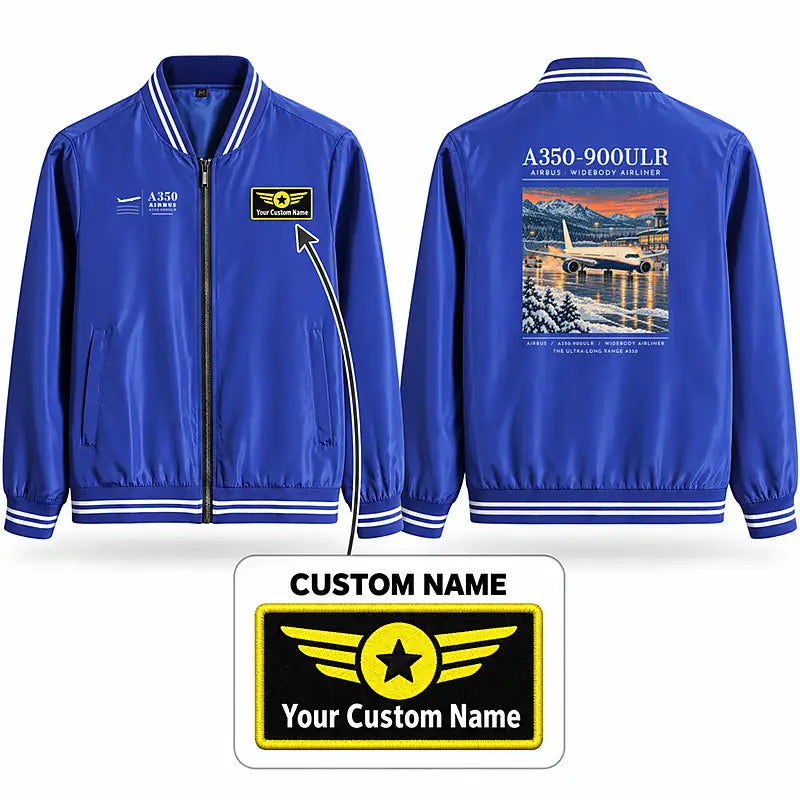 Airbus A350-900ULR Stylish Jackets - Baseball Collar - Poster + Name - Royal Blue