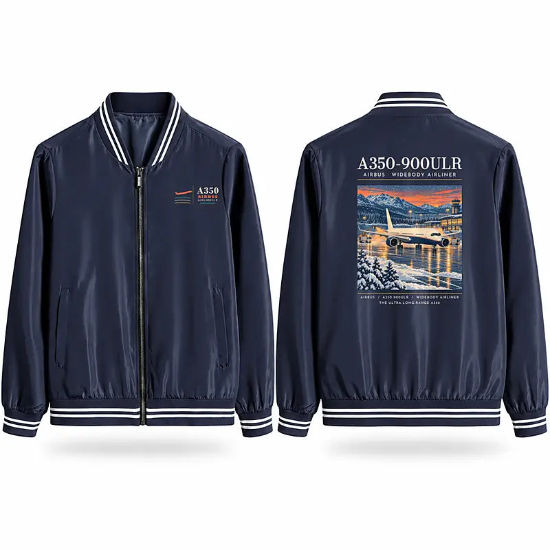 Airbus A350-900ULR Stylish Jackets - Baseball Collar - Poster - Navy Blue