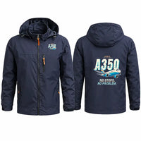 Thumbnail for Airbus A350-900ULR Stylish Jackets - Hooded Windbreaker - Cartoon - Navy Blue