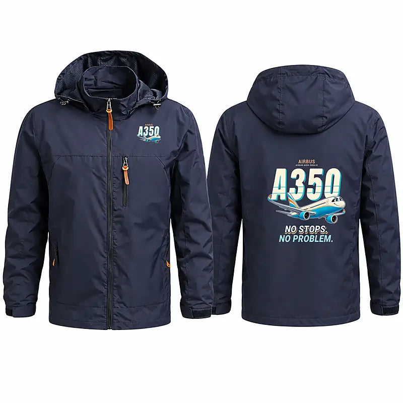 Airbus A350-900ULR Stylish Jackets - Hooded Windbreaker - Cartoon - Navy Blue