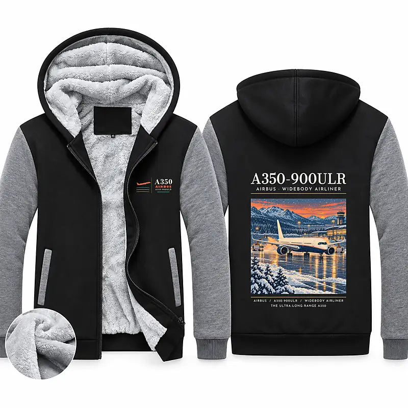 Airbus A350-900ULR Zipped Sweatshirts - Poster - Black & Gray
