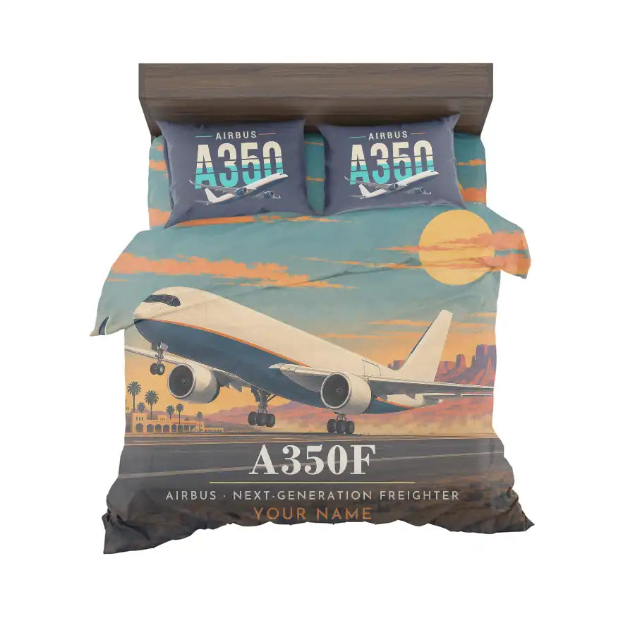 Airbus A350F - 3D + Name - Bedding Set - Full Print