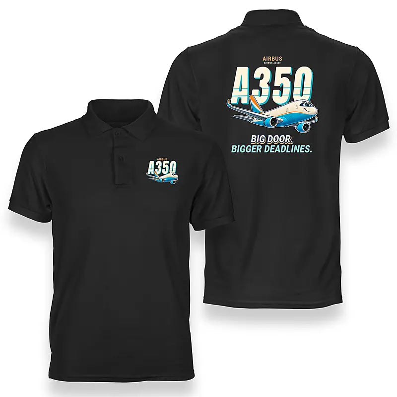 Airbus A350F - Cartoon - Double-Side Polo - Black