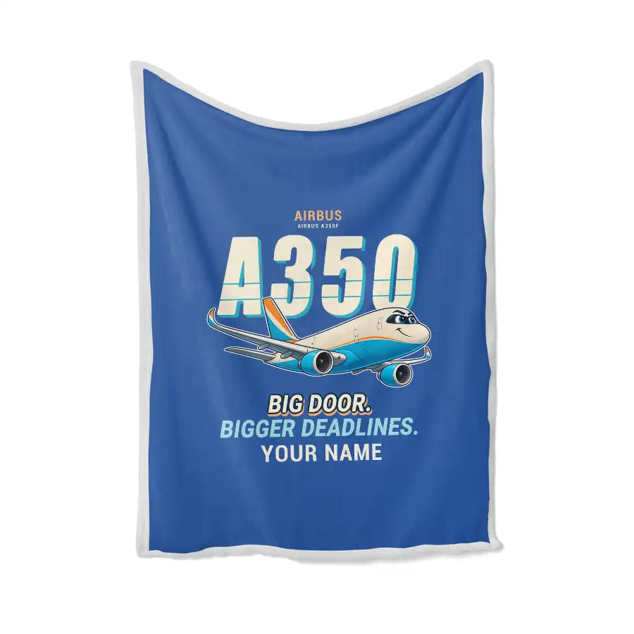 Airbus A350F - Cartoon + Name - Blanket - Blue