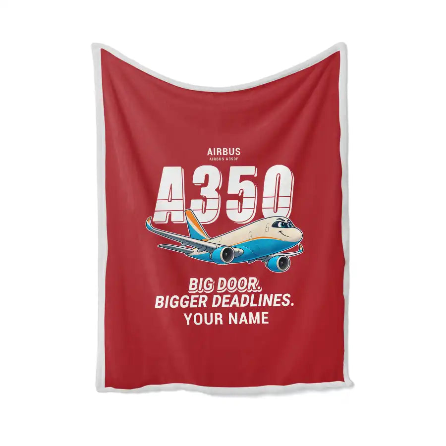 Airbus A350F - Cartoon + Name - Blanket - Red