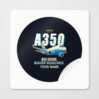 Thumbnail for Airbus A350F - Cartoon + Name - Circle Sticker - Peel