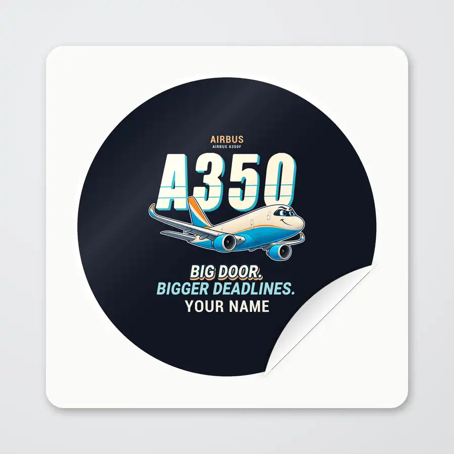 Airbus A350F - Cartoon + Name - Circle Sticker - Peel