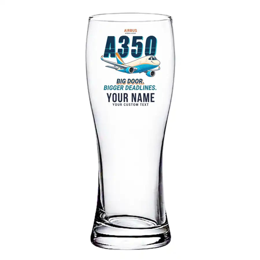 Airbus A350F - Cartoon + Name - Pilsner Beer Glass