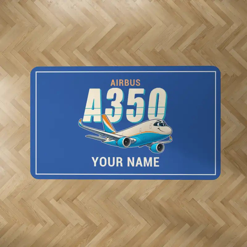 Airbus A350F - Cartoon + Name - Rectangle Carpet - Blue
