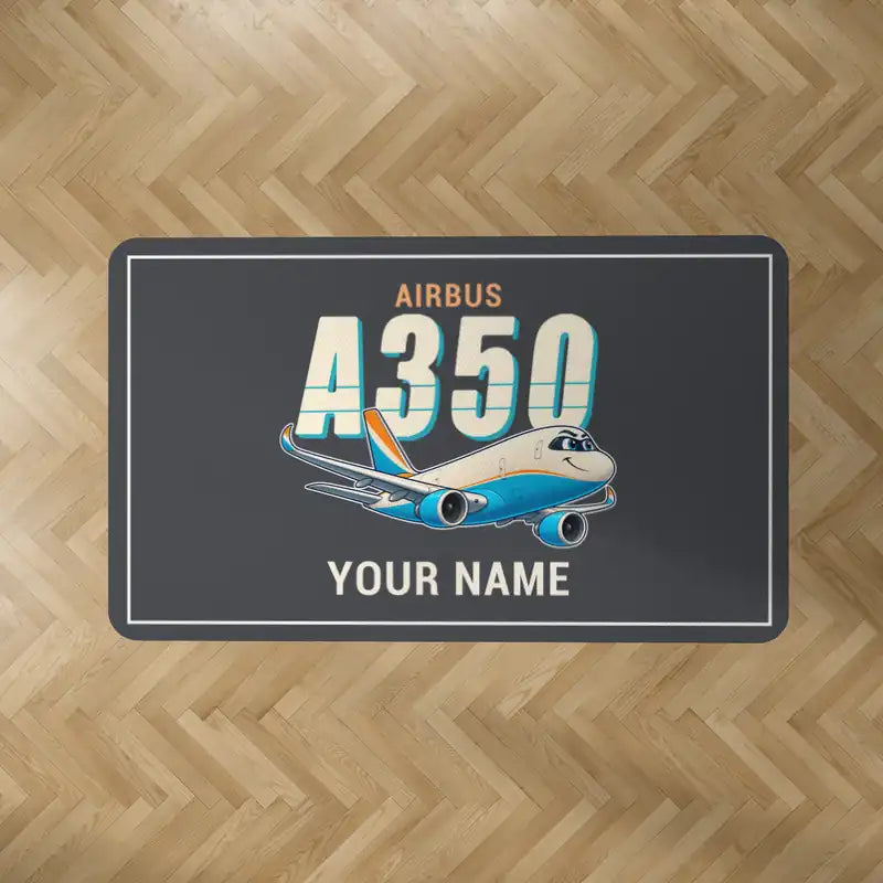 Airbus A350F - Cartoon + Name - Rectangle Carpet - Dark Gray