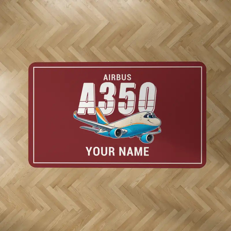 Airbus A350F - Cartoon + Name - Rectangle Carpet - Dark Red