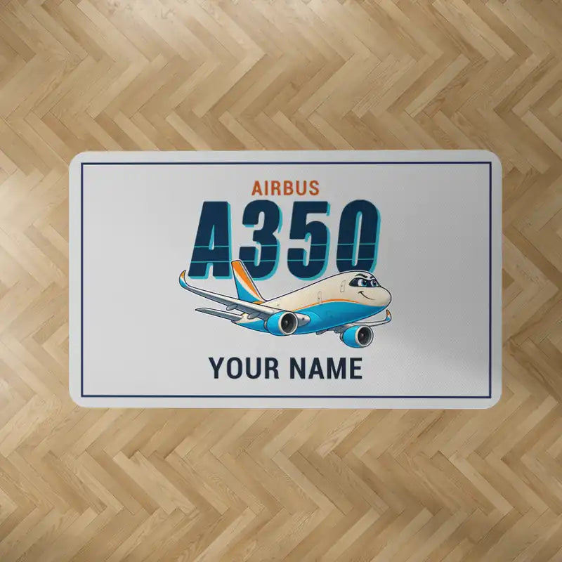 Airbus A350F - Cartoon + Name - Rectangle Carpet - Light Gray