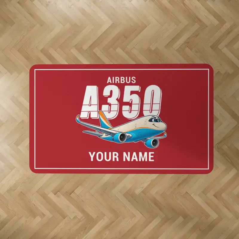 Airbus A350F - Cartoon + Name - Rectangle Carpet - Red