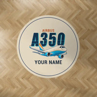 Thumbnail for Airbus A350F - Cartoon + Name - Round Carpet - Beige