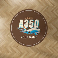 Thumbnail for Airbus A350F - Cartoon + Name - Round Carpet - Brown
