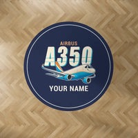 Thumbnail for Airbus A350F - Cartoon + Name - Round Carpet - Dark Blue