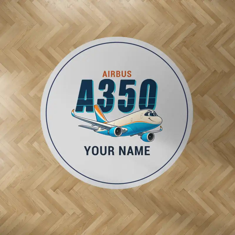 Airbus A350F - Cartoon + Name - Round Carpet - Light Gray