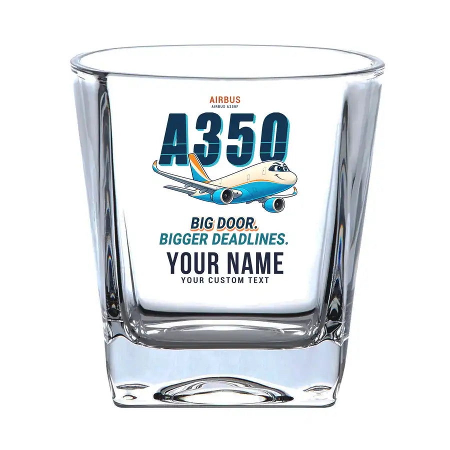 Airbus A350F - Cartoon + Name - Whiskey Glass