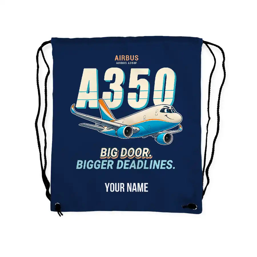 Airbus A350F - Drawstring Bag - Cartoon + Name - Dark Blue
