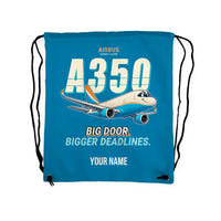 Thumbnail for Airbus A350F - Drawstring Bag - Cartoon + Name - Light Blue