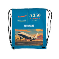 Thumbnail for Airbus A350F - Drawstring Bag - Classic + Name - Light Blue