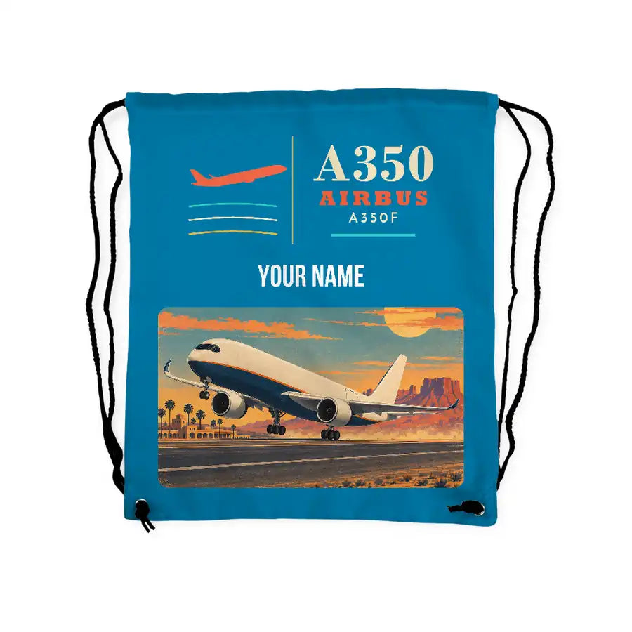 Airbus A350F - Drawstring Bag - Classic + Name - Light Blue