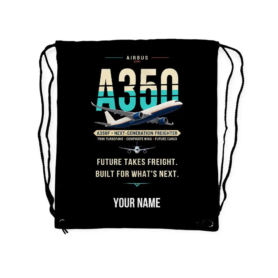 Airbus A350F - Drawstring Bag - Original + Name - Black