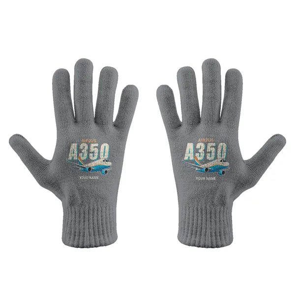 Airbus A350F - Gloves - Full - Cartoon + Name - Gray