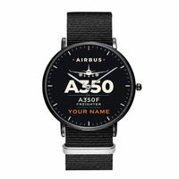 Thumbnail for Airbus A350F - Heritage + Name - Slim Leather - Black and Black Nylon Strap