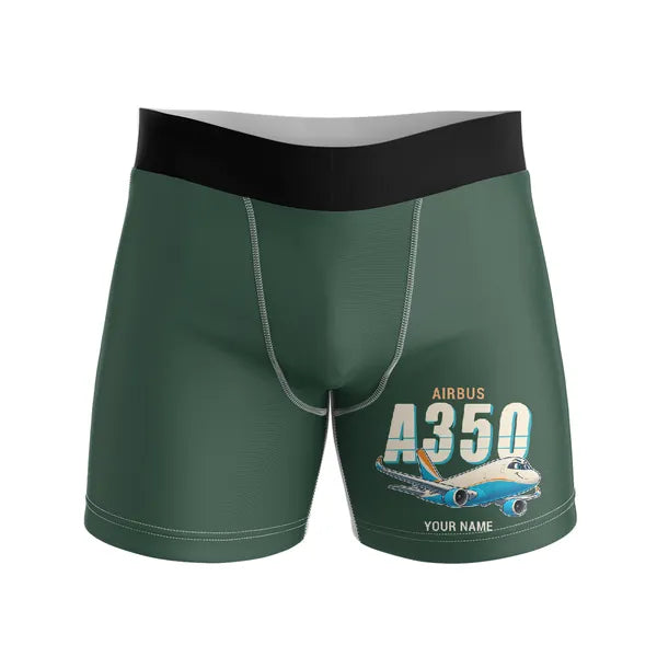 Airbus A350F - Men Boxers - Cartoon + Name - Dark Green