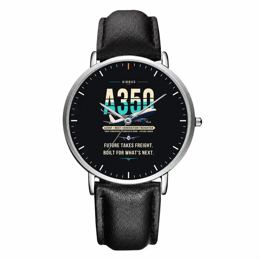 Airbus A350F - Original - Slim Leather - Silver and Black Leather Strap