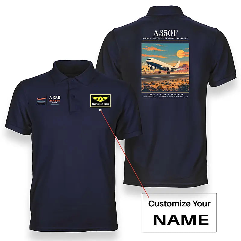 Airbus A350F - Poster - Double-Side Polo - Navy Blue + Name