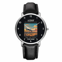 Thumbnail for Airbus A350F - Poster + Name - Slim Leather - Silver and Black Leather Strap