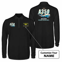 Thumbnail for Airbus A350F Premium Polo T-Shirts - Cartoon + Name - Long Sleeve - Black