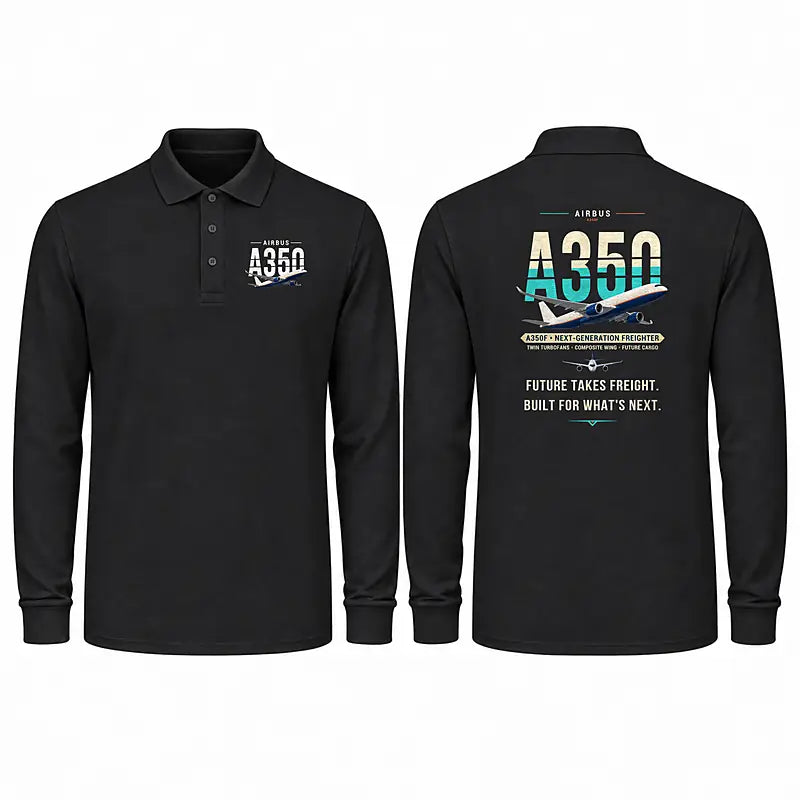 Airbus A350F Premium Polo T-Shirts - Original - Long Sleeve - Black