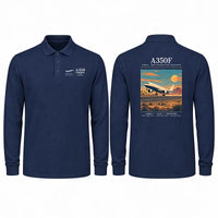 Thumbnail for Airbus A350F Premium Polo T-Shirts - Poster - Long Sleeve - Dark Blue