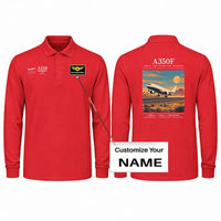 Thumbnail for Airbus A350F Premium Polo T-Shirts - Poster + Name - Long Sleeve - Red