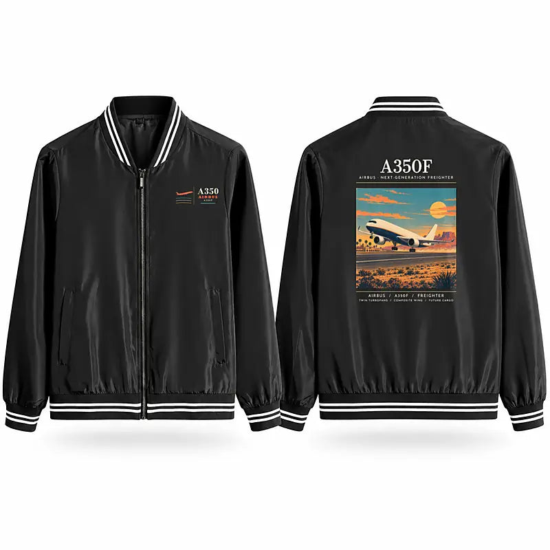 Airbus A350F Stylish Jackets - Baseball Collar - Poster - Black