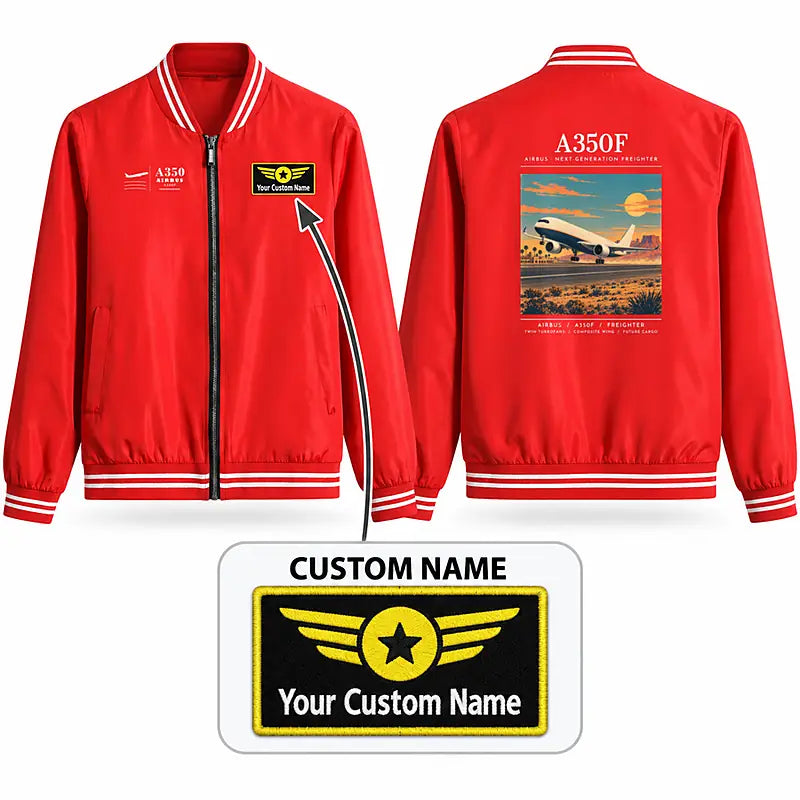 Airbus A350F Stylish Jackets - Baseball Collar - Poster + Name - Red