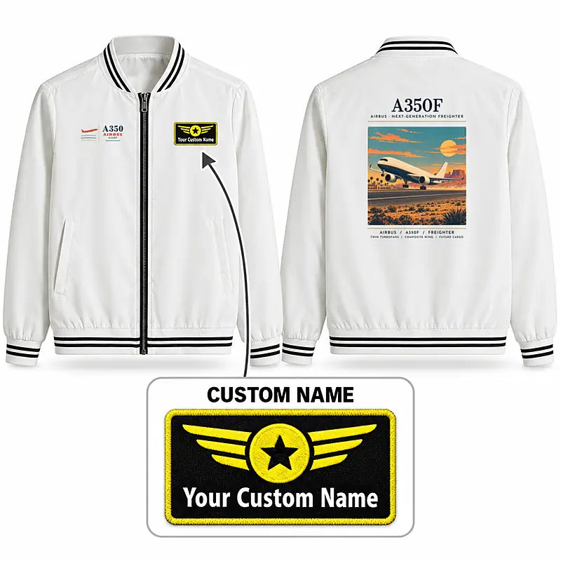 Airbus A350F Stylish Jackets - Baseball Collar - Poster + Name - White
