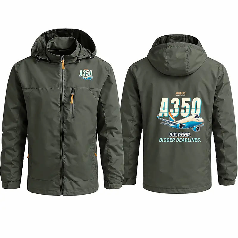 Airbus A350F Stylish Jackets - Hooded Windbreaker - Cartoon - Olive Green