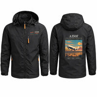 Thumbnail for Airbus A350F Stylish Jackets - Hooded Windbreaker - Poster - Black