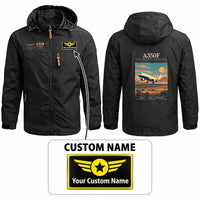 Thumbnail for Airbus A350F Stylish Jackets - Hooded Windbreaker - Poster + Name - Black