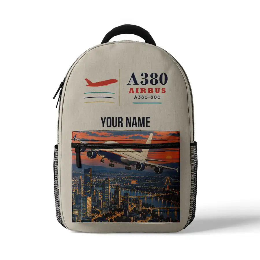 Airbus A380-800 - 3D Backpack - Beige + Name