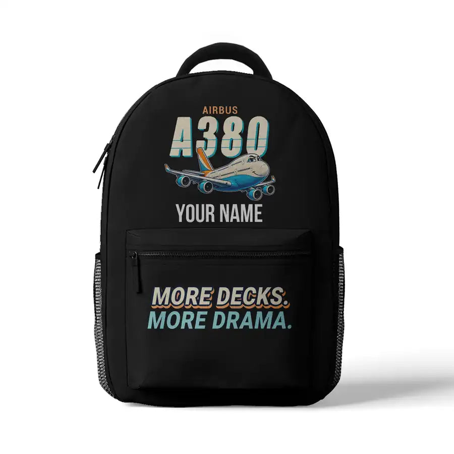 Airbus A380-800 - 3D Backpack - Cartoon + Name - Black